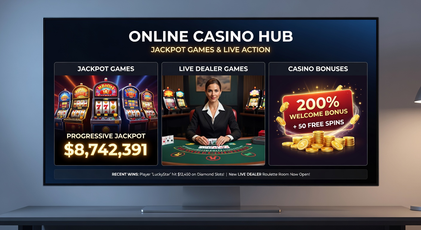Dynamic split-view of a mobile casino app displaying jackpot slots, a live blackjack table with dealer interaction, and VIP rewards dashboard