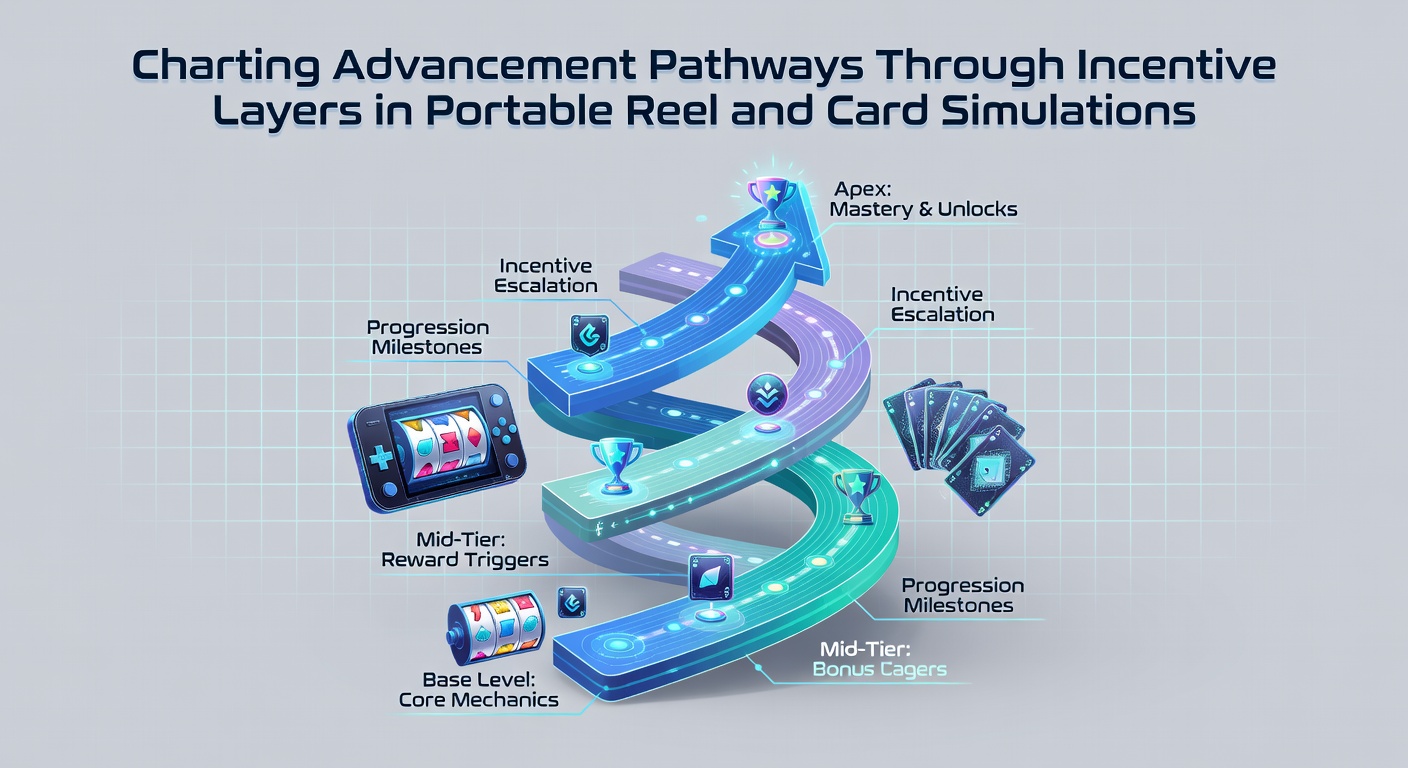 Mobile device displaying layered reward progression screens in slot and card game simulations with tier icons and points trackers