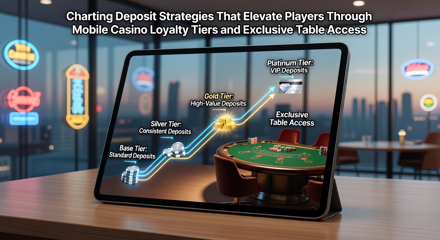 Mobile casino interface displaying loyalty tier progress alongside deposit options and exclusive table previews