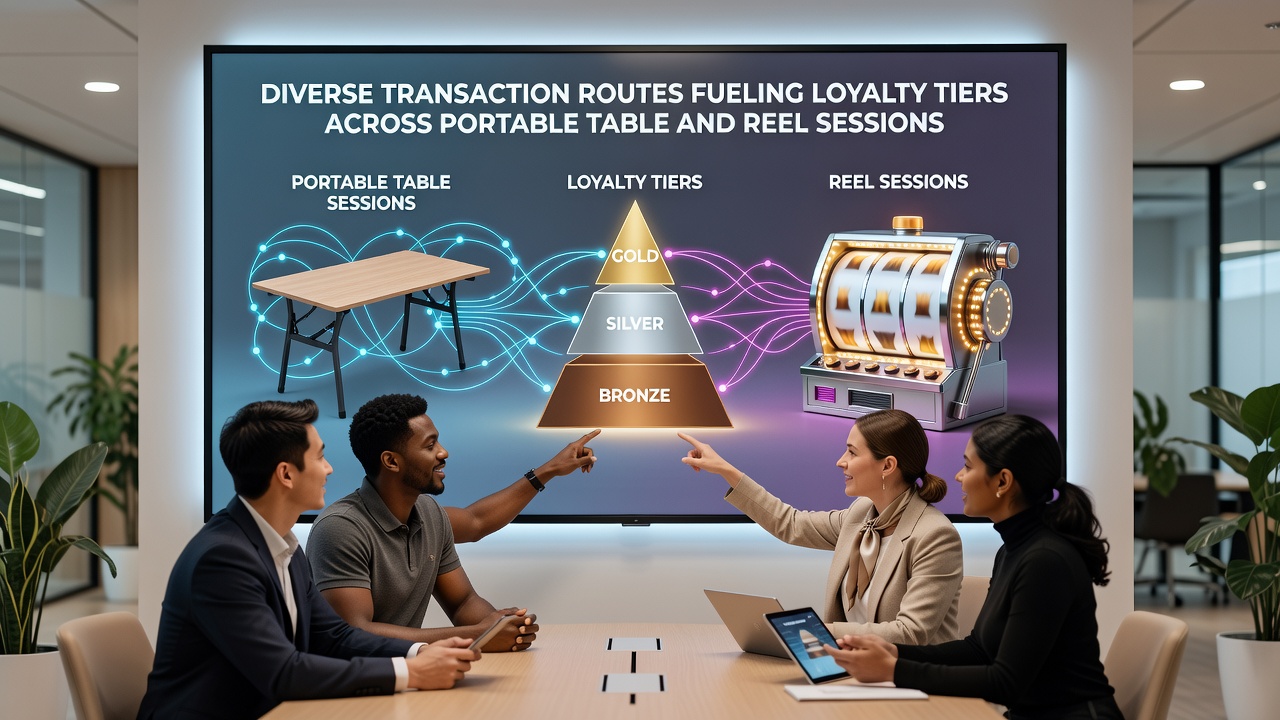 Dashboard view of loyalty tier progress with transaction history icons for mobile slots and table games