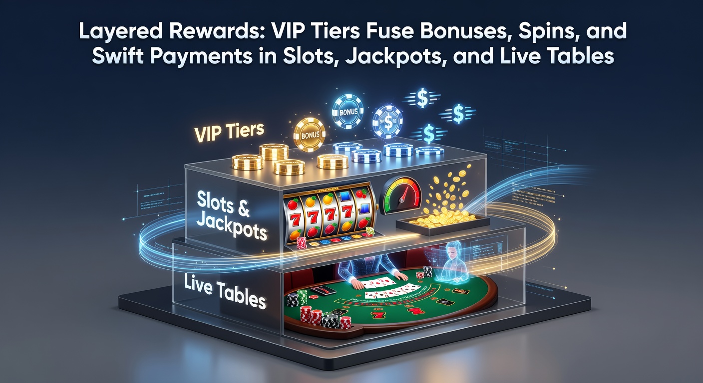 Vibrant display of VIP tier progression in online casino platforms, showing layered bonuses and spinning reels