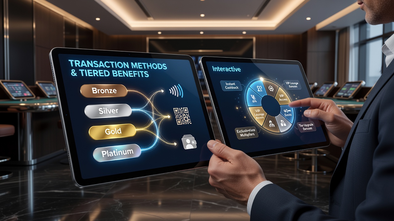 Illustration of tiered benefits and prize pool distribution in a mobile casino setting with live host interaction
