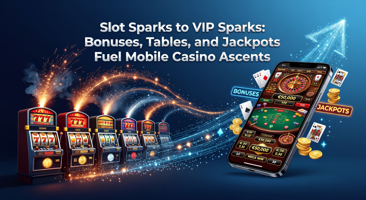 Vibrant mobile casino screen showing slot reels spinning with jackpot lights and VIP badge overlay, illustrating the ascent from basic play to elite status